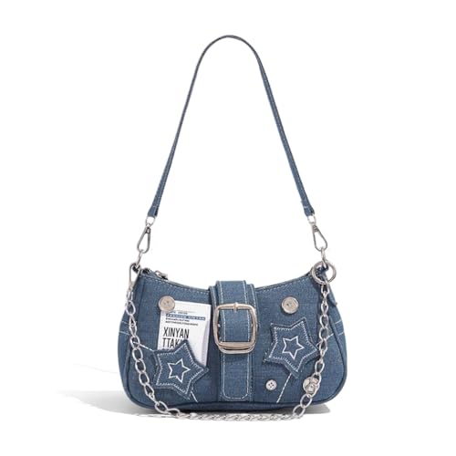 PALAY® Chic Shoulder Bag for Girls Canvas Handbag with Chain Charm Small Hobo Bag Stylishly Sweet Y2K Star Patchwork Letter Printed Handbag Casual Small Shoulder Bag Zipper Bag, 23x7x13cm, Blue PALAY® Chic Shoulder Bag for Girls Canvas Handbag with Chain Charm Small Hobo Bag Stylishly Sweet Y2K Star Patchwork Letter Printed Handbag Casual Small Shoulder Bag Zipper Bag, 23x7x13cm, Blue